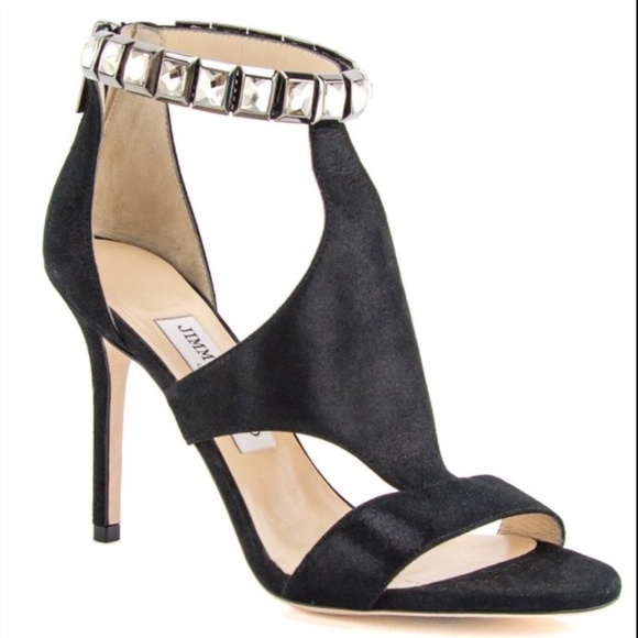 Jimmy Choo Suede Crystal Embellishments T-Strap Sandals 7.5 - Picture 1 of 15